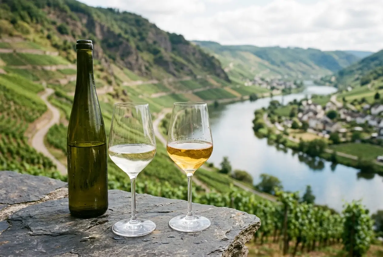 Tør og sød Riesling side om side på skifersten over Mosel-dalen